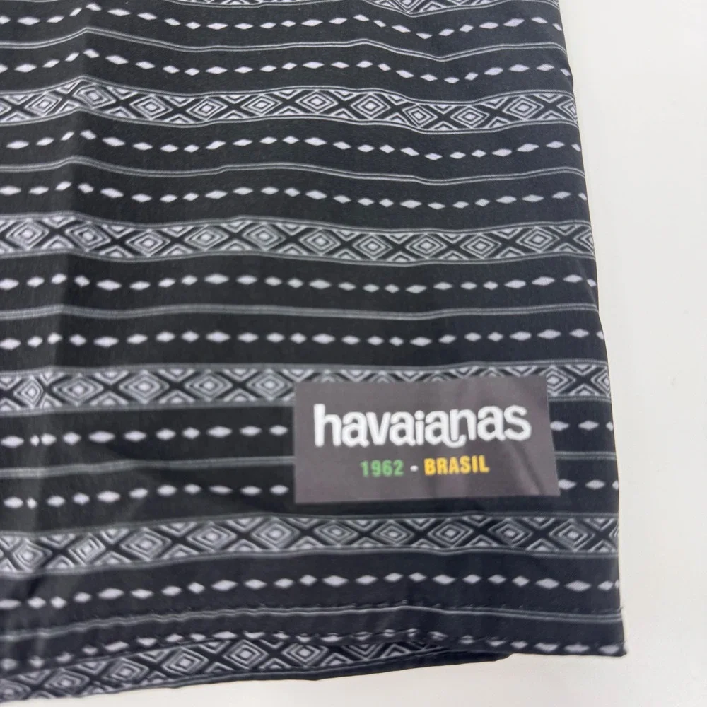 Havaianas Mens Geometric Stripe Board Shorts Black Grey Swim Trunks‎ Size XS